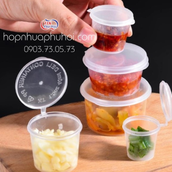 Hộp nhựa đựng nước chấm nắp liền 60ml 2oz